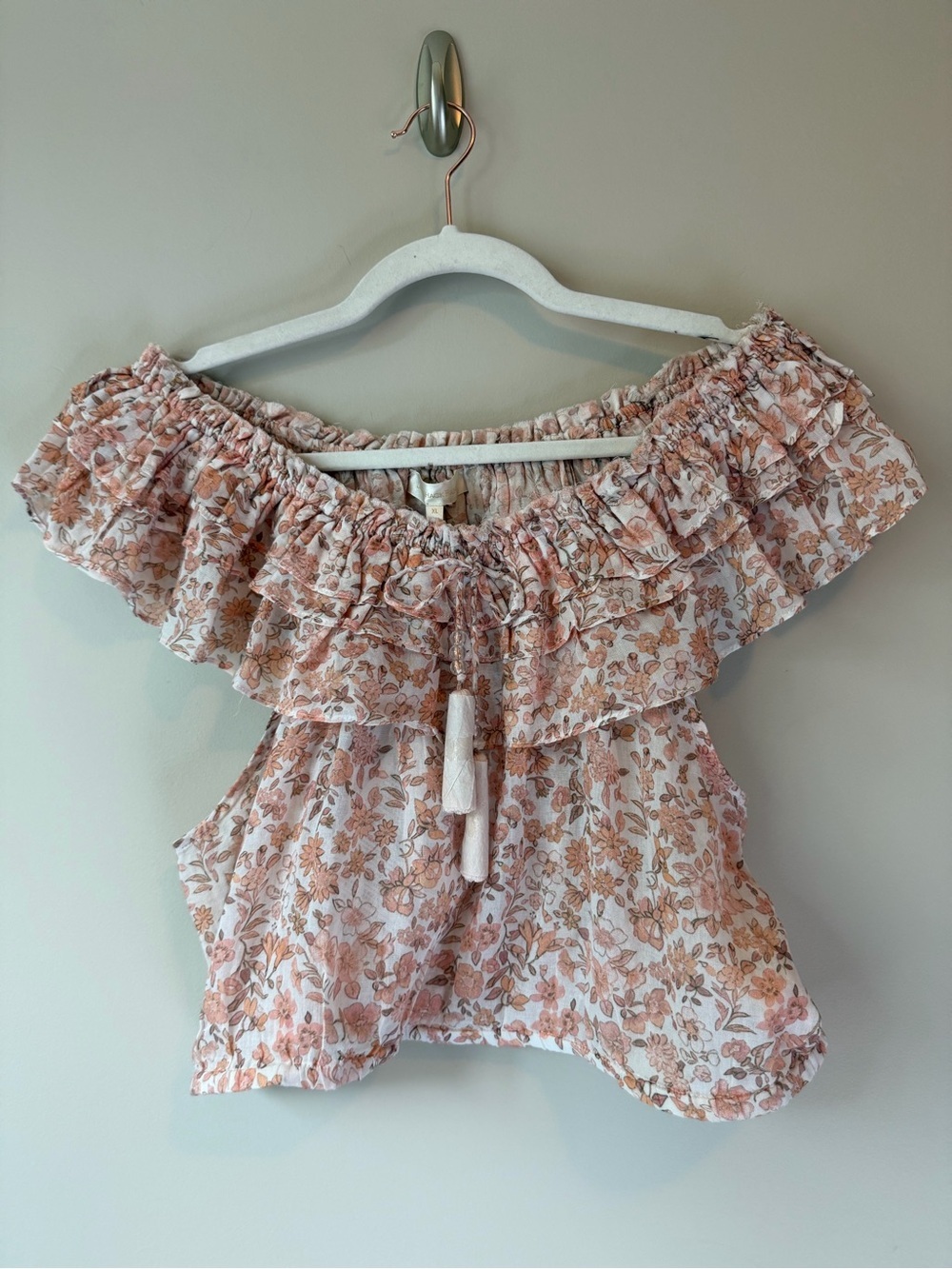 LoveShackFancy Dorin Crop Top Vanilla Foam Floral Off Shoulder | XL NWT